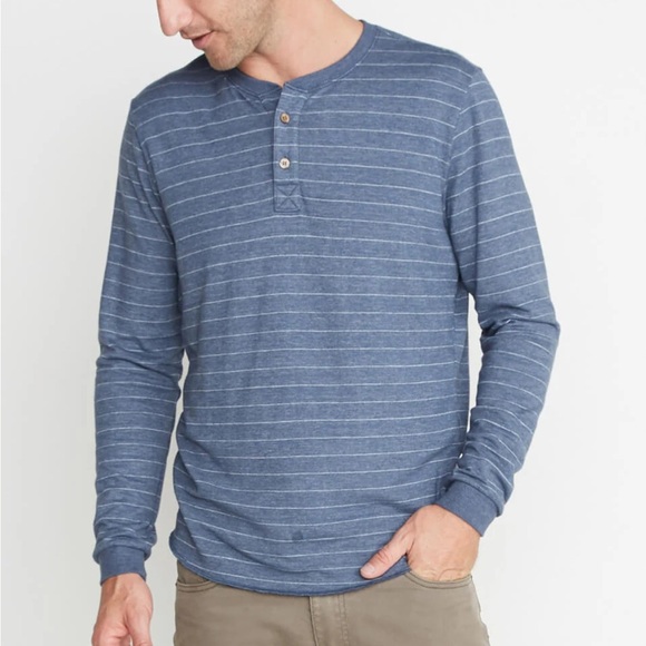 Marine Layer Men’s Double Knit Henley in Storm Blue Striped - Picture 1 of 8